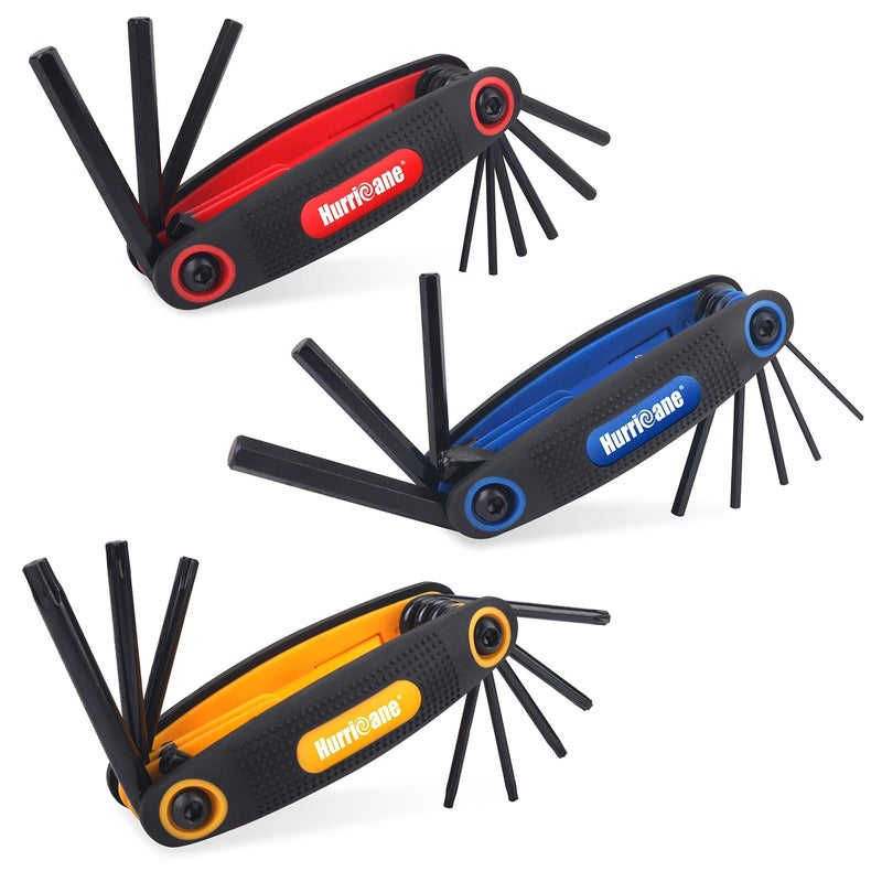 Hurricane مجموعة مفاتيح ألين القابلة للطي 25 قطعة من هوريكان، SAE، مقياس متري، مجموعة توركس، فولاذ كروم فانيوم، مجموعة مفاتيح ألين محمولة 3 عبوات للإصلاحات المنزلية الأساسية والتطبيقات العامة - Image 1